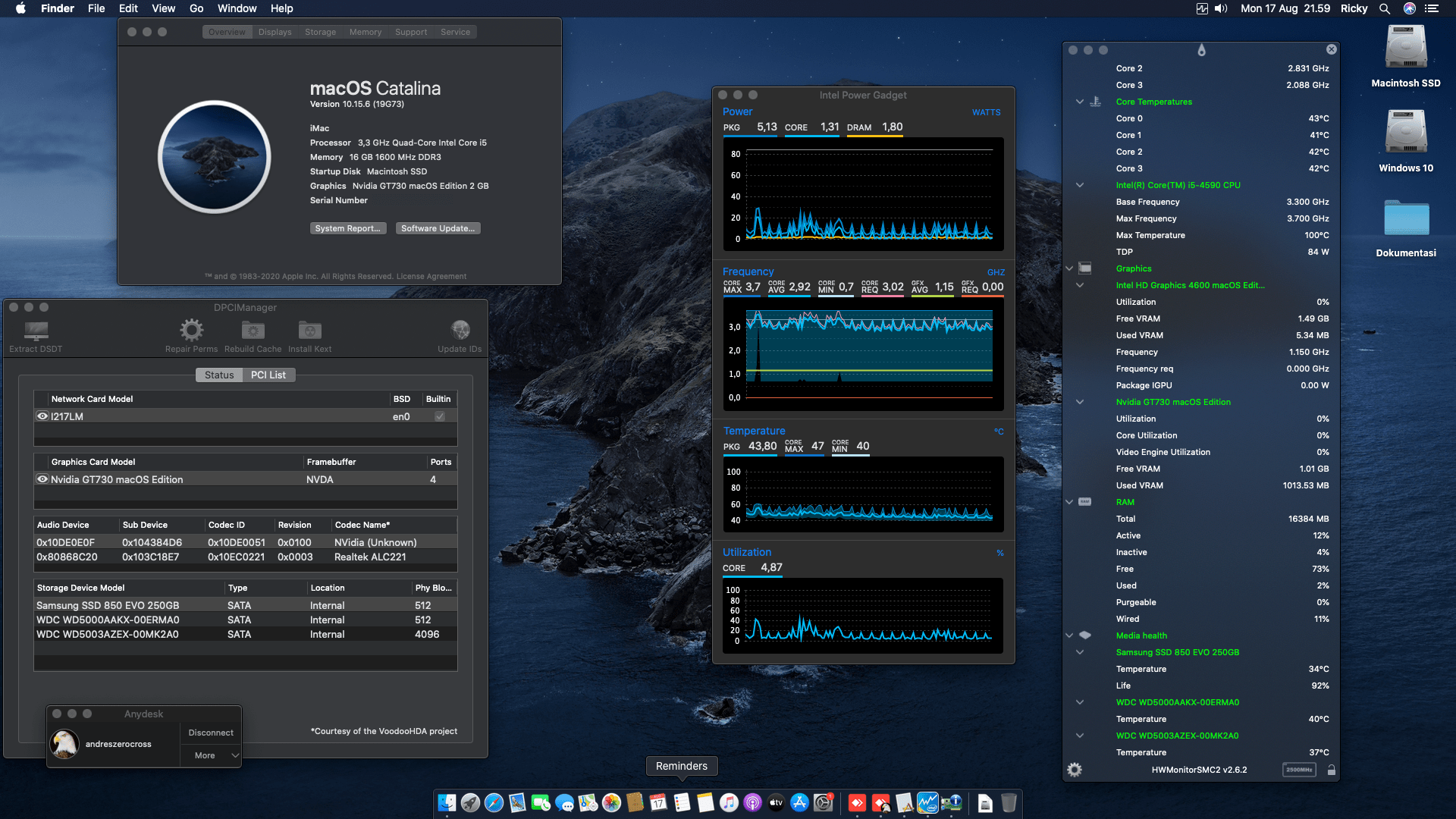 Success Hackintosh macOS Catalina 10.15.6 Build 19G73 at HP Prodesk 600 G1 SFF + GT730 Kepler